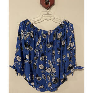 Express Women’s Size Medium Blue Floral Cold-Shoulder Flowy Blouse! M1251